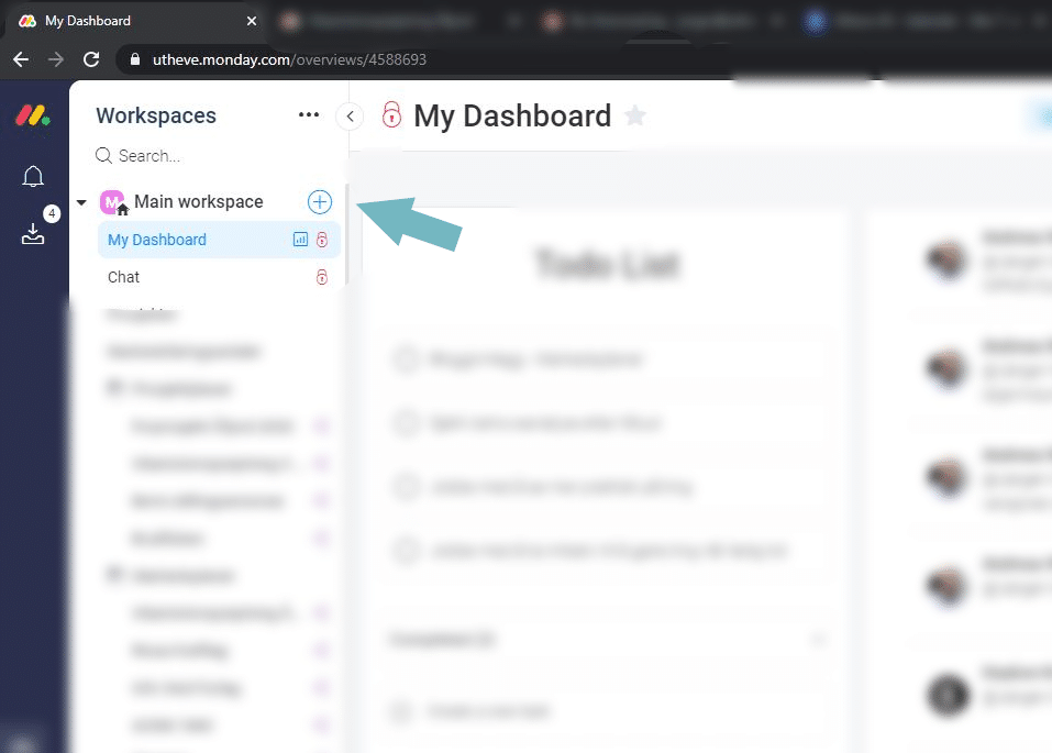 “+” Sign by “Main workspace” which is located top left in monday.